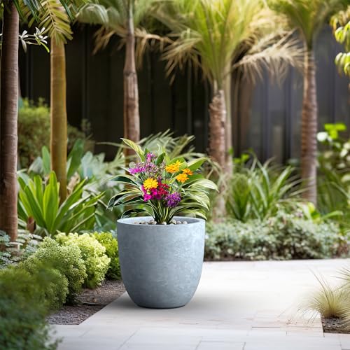 Image of Kante Blue Gray Concrete Planter 18 inch Dia All-Weather Round Large Pot