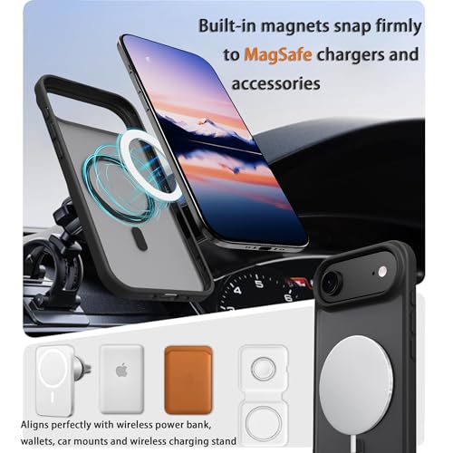 Image of Magnetic for iPhone 17 Air Phone Case, [Compatible with MagSafe], Screen Protector X1, [Military Grade Drop Protection],Matte Finish,Slim,Shockproof,Protective (Black, iPhone 17 AIR)
