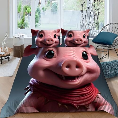 Housse de couette double Le Cochon Rose animaux imprimé 3D avec 2 taies - 3