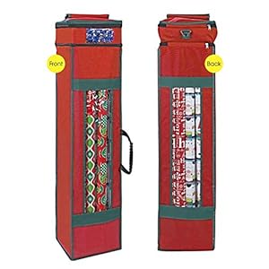 ProPik Wrapping Paper Storage Organizer Bag with Pocket and Handles Including Hanging Loop, Fits 36 Inch Long Rolls, Heavy Duty Material with Clear Window 43″x10″x10″ (Red, 1 Count)