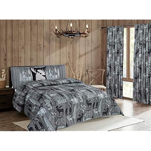 HowPlum Home Sweet Home Rustic Mountain Lodge Queen Quilt Bedding Set Cabin Woods Moose Bear, Black and Grey Cover