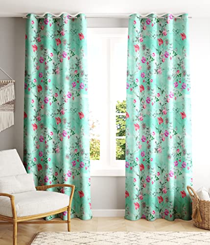 Image of Ultimate Trends 270 GSM Premium Room Darkening Curtains with Tie Back and Diamond Eyelets Set of 2 Panels (7 L x 4 W Feet, Sea Green)