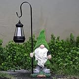 Flocked Garden Gnome Statue with Solar LED Light, Large Funny Fairy Gnomes Figurines with Solar Lantern, Outdoor Fall Decorations for Yard Lawn, Tall 15.8 Inch