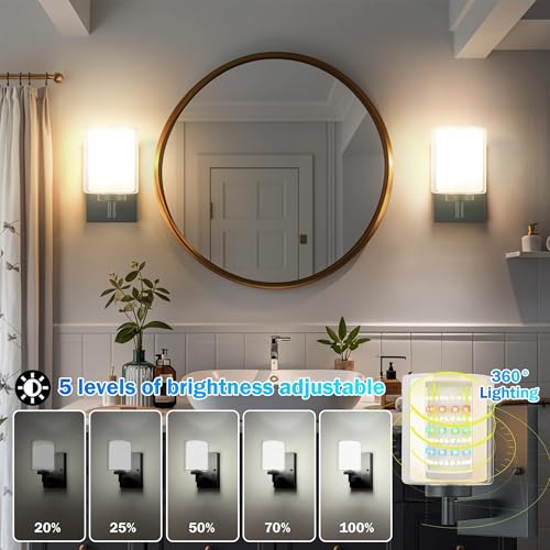 Image of Battery Operated Wall Sconce Set Of 2, 10000mAh Wireless Rechargeable Wall Sconce With Remote Control, RGB Dimmable Bathroom Light Fixtures With Double Clear Glass Shade For Mirror Bedroom Living Room