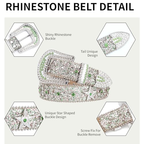 Shinning Rhinestone Star Belt for Men Women Western Hip Hop Punk Y2k Style Unisex Leather Belt for Cowgirl Cowboy2