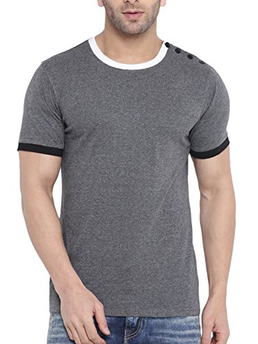 Image of GRITSTONES Men's Dark Grey /White Half Sleeves Pocket Print Round Neck T Shirt-GSHSTSHT1682DGRYWHT