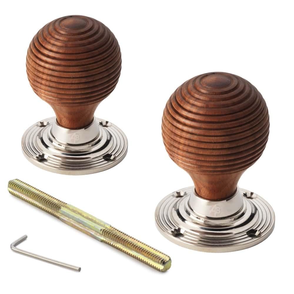 Ab Hardware Polished Nickel Rosewood & Beehive Door Knobs Traditional Rim & Mortice Compatible