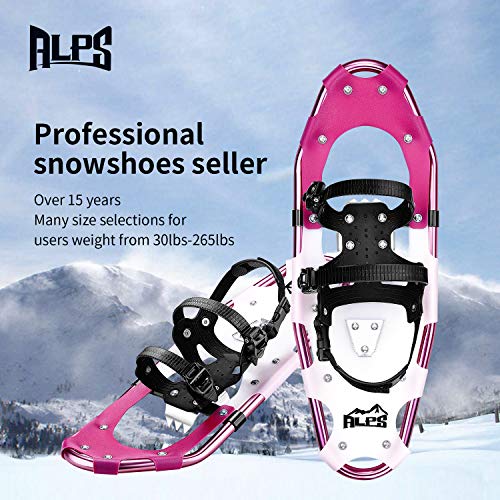 ALPS 25 Inches Light Weight Snow Shoes Set for Women, Girls, Aluminum Snowshoes for Hiking and Outdoor Activities