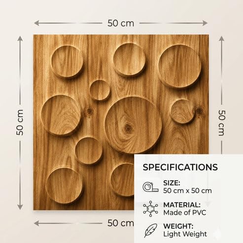 Image of Kayra Decor 3D PVC Wall Panels for Bedroom & Living Room | Moon Design | Beech Wood Color | 19.7 x 19.7 Inch | Pack of 40 | 107.6 Sq Ft