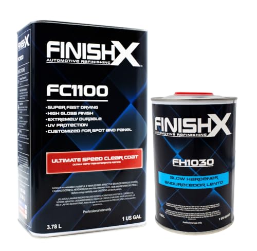 FinishX Automotive Refinishing Ultimate Speed Clear Coat (FC1100-1 Gallon) 4:1 Kit with Slow Activator/Hardener (FH1030-1 quart), High-Gloss Finish, Super Fast Drying, Customized for Spot and Panel