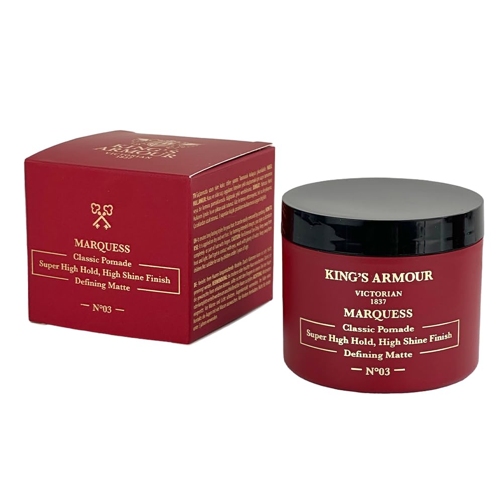 King's Armour No3 Marquess Classic Pomade Hair Styling Wax 110 ml - Classic Pomade for Men - Ultra-High Hold & High Shine - Vintage Styling Meets Royal Elegance