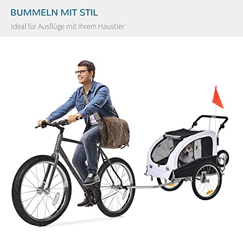 PawHut 2 in 1 Hundeanhänger Jogger Fahrradanhänger Hunde Hunde-Fahrradanhänger Weiß+Schwarz 155 x 83 x 108 cm
