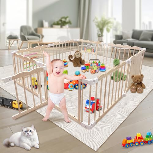 Box Bambini 156 x 156cm Recinto per Bambini playpen regolabile Multiforma neonati centro di attività legno pieghevole Box Neonato adatto per neonati e bambini con cancello di bloccaggio,Baby Playpen