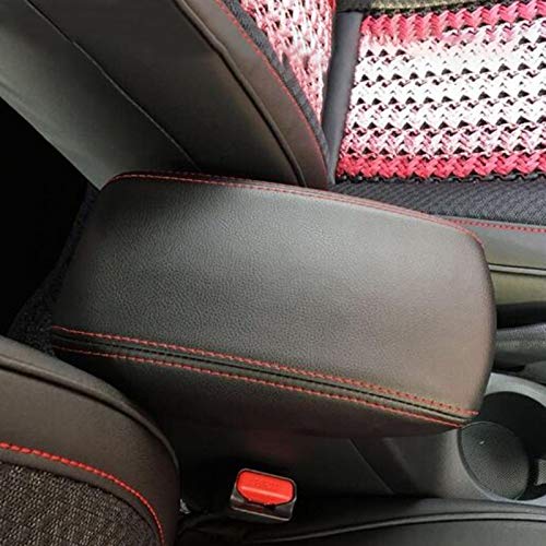 Car Center Console Cover for Hyundai Creta ix25 2015 2016 2017-2019, PU Leather Car Armrest Cover Center Console Box Protector Cover(Black w/Red)