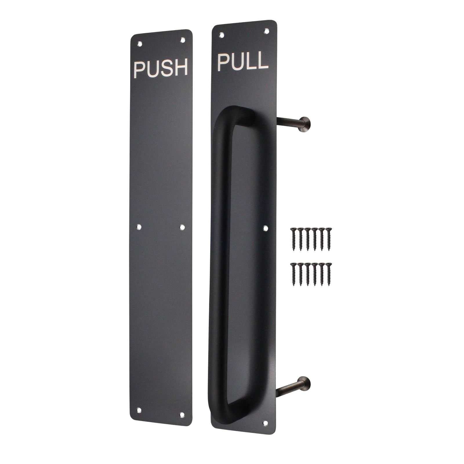 Eai Matt Black Black Push Pull Handle On Plate, 475 X 75Mm Commercial Handle On Finger Plate Black For Schools, Offices, Shops & More