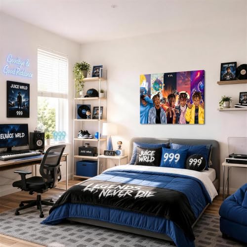 Image of Juice WRLD Canvas Wall Art, Rapper Collage Poster Print, Hip Hop Music Artwork for Bedroom Studio Gaming Room Decor, Vibrant Album Cover Picture Print Framed Music Wall Painting 16X20