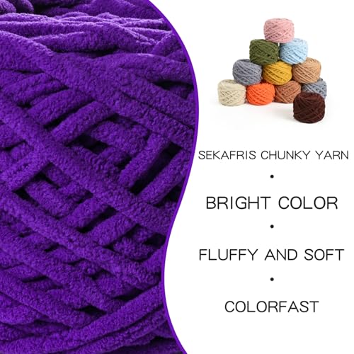 Image of Fluffy Chenille Chunky Yarn for Crocheting 100g(65.6yd) - Baby Yarn for Crocheting Soft - Velvet Yarns for Crochet Blanket - Amigurumi Crochet Yarns(Dewberry)