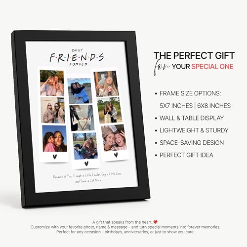 Image of Framekaari Friends Customised Photo Frame | Personalised Birthday Gift | Polaroid Style 9-Photo Collage & Custom Text | Tabletop & Wall Mount | Room & Home Decor | 16x21 cm (Design-05)