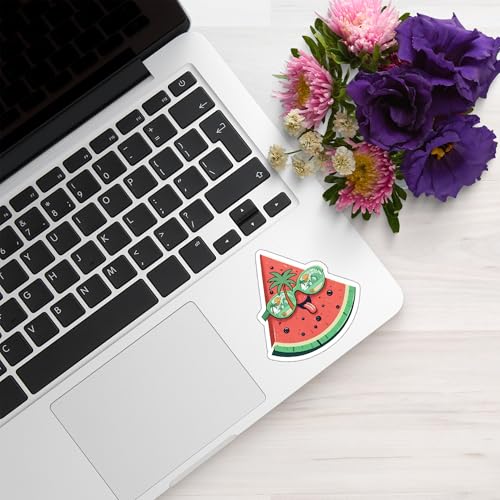 Image of Funny Watermelon Sticker Cartoon Summer Fruit Sunglasses Vinyl Decal Waterproof 5 Inch Laptop Water Bottle Cute Tropical Beach Sticker