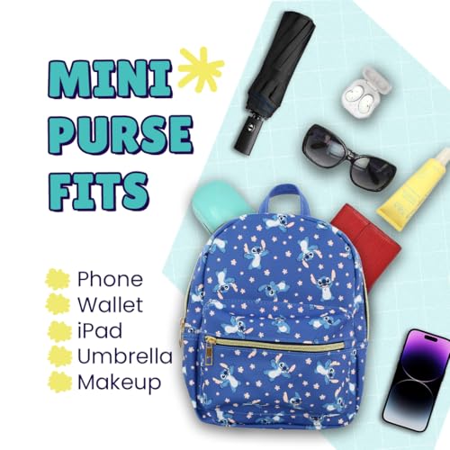 Image of Disney Stitch with Flowers Mini PU Leather Backpack Purse with Adjustable Straps 10 In