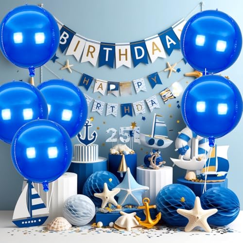 Image of Round 4D Mylar Balloons, Large Foil Metallic Balloons for Halloween Decorations - 22 Inch, 6 Pack (Blue)