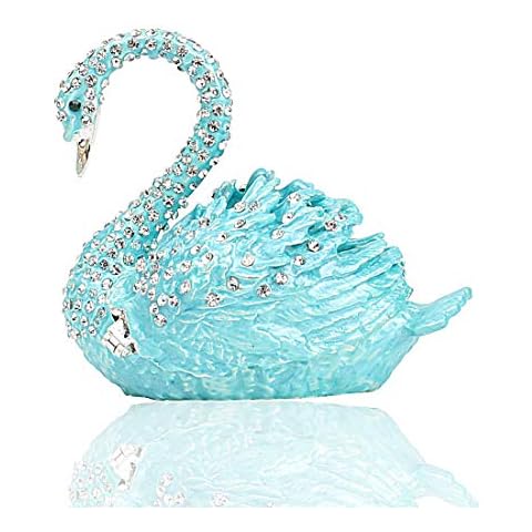 Hophen Diamond Swan Trinket Keepsake Box Hinged Figurine Collectible Ring Holder Wedding Favor Gift Cover
