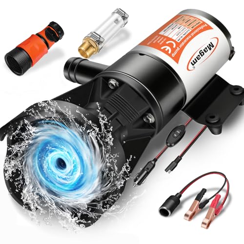 RV Macerator Pump 12V 12GPM Suction 3.2 feet Lift 10 feet with Garden Hose Discharge Port Quick Release Sewage Pump with Fresh Water Rinse and Manual Crushing Function for Boat Marine RV Campe