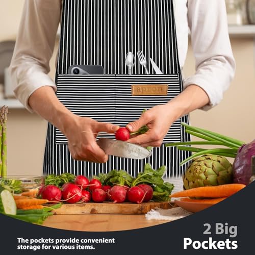 Image of VALOME 2 Pack Kitchen Aprons, Apron for Cooking with 2 Pockets, Unisex Adjustable Neck Strap Chef Aprons for Men Women