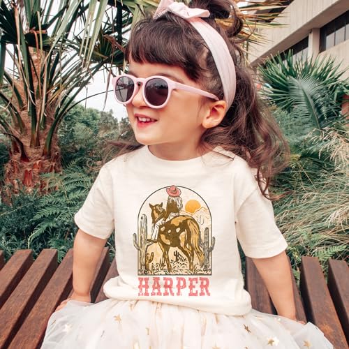 Personalized Girls Pink Cowgirl Shirt - Cute Custom Horse Western Aesthetic Birthday Top - Natural Toddler Youth Tee2
