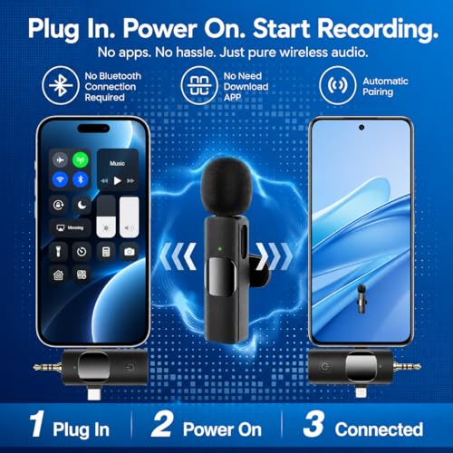 Image of K-35 3in1 (New 2026) Wireless Lavalier Microphone for iPhone, Android & DSLR Cameras, Dual Collar Mic with Noise Cancellation, LED Indicator, Podcast Recording & Live Streaming