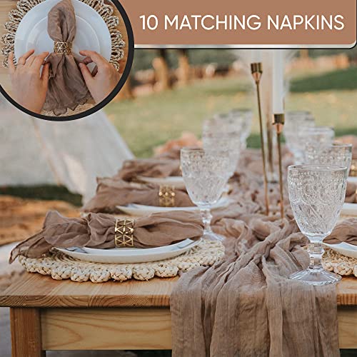 Dua Dècor Beige Cheesecloth Table Runner +10 Beige Gauze Napkins, Gauze Table Runner For Boho Picnic Table And Wedding Decorations For Reception, Perfect For Boho Table Decor, Table Setting And More #TOP3