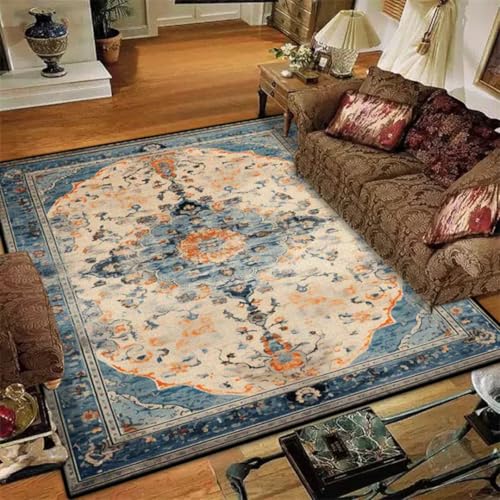 Tapis de Salon Rétro 180x200 cm Lavable pour Canapé et Table Basse