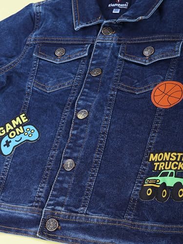 Image of KiddoPanti Boys Denim Jacket | Cotton Poly Blend with Spandex | Washed Denim, Full Sleeve | Button Closure & Front Flap Pockets | Collared Neck