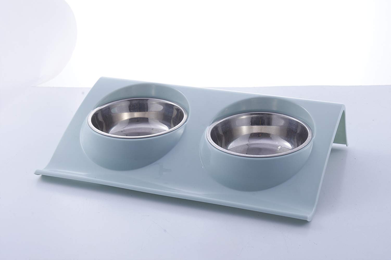 Elevated Small/Medium/Large Dog/cat/pet Double Bowls 2in1 for Feeding Food and Water Removable Durable and Anti-Spill 14.8x9.4x3.0in Stainless Steel&PP (Blue)