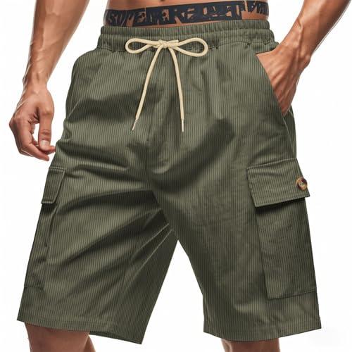 Pantalones cortos para hombre, elásticos, informales, tácticos, para exteriores, cintura elástica, para verano, ligeros, para senderismo, con bolsillos, verde, XXL