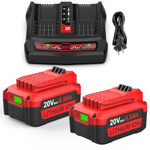 Image of energup 2Pack 20V 6500mAh Replace for Craftsman V20 Battery and Charger Kit, for CMCB202 CMCB204 CMCB206 CMCB201 CMCB100 CMCB124, with Dual CMCB104 Battery Charger for Craftsman 20V Battery