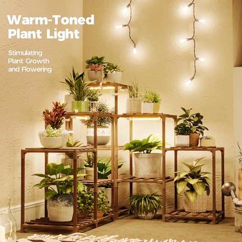 Image of Bamworld Plant Stand with Grow Lights for Indoor Plants 11 Potted Corner Plant Shelf with Plant Lights for Indoor Growing