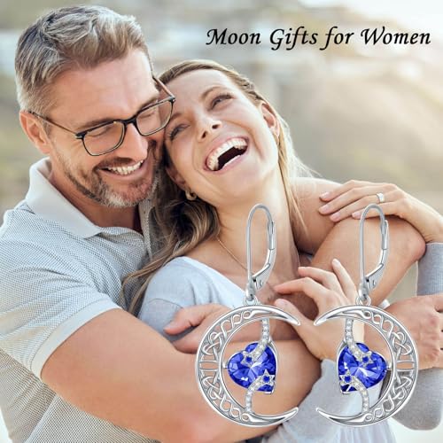 TOUPOP Moon Birthstone Earrings 925 Sterling Silver Celtic Moon and Star Earrings Jewelry Birthday Christmas Gifts for Women Her4