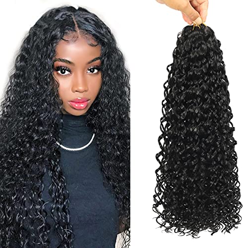 Deep Wave Twist Crochet Hair Synthetic Deep Curly Crochet Hair 3 Packs 18inch Wet and Wavy Braiding Hair Etension Natural Black Afro Curls For Women Beach Curl Gogo Curl (18inch, 1B)