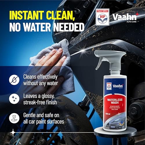 Image of HP Vaahn Car Exterior Quick Clean & Shine Kit | Waterless Wash (500ml), All Purpose Shiner (300ml) & Microfiber Cloth (40x40 cm, 340 GSM) | Instant Clean & Shine Combo Pack