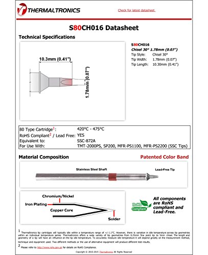 Image of Thermaltronics S80CH016 Chisel 30deg 1.78mm (0.07in) interchangeable for Metcal SSC-872A