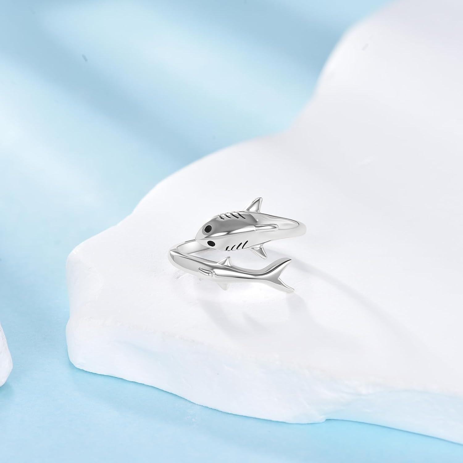 Shark Ring Sterling Silver Ocean Shark Adjustable Ring Animal Jewelry for Women Mum - Image 6