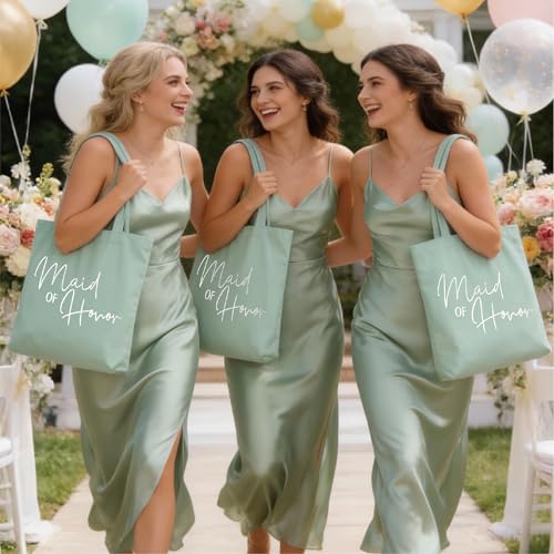 Image of LADY & HOME 6pcs Bachelorette Party Tote Bag, Bride Bridesmaid Cotton Tote Bag for Wedding Gifts