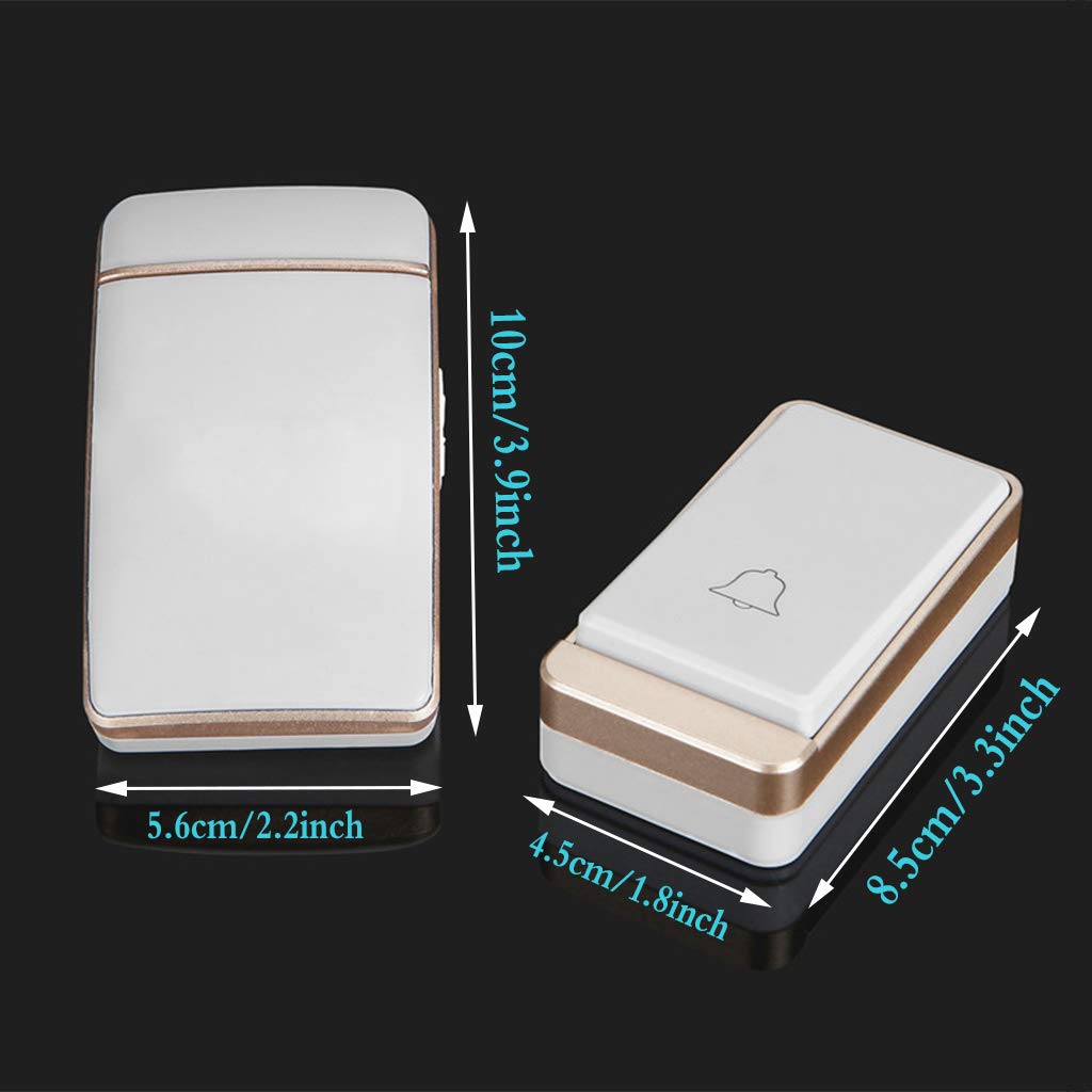 Timbre De Puerta Inalámbrico, Enchufe De Pared IP44 Kit De Timbre De Puerta Inalámbrico A Prueba De Agua con Alcance De 200 M, 38 Timbres Y Volumen De 3 Niveles, 1 Receptor 2 Transmisor,Plata