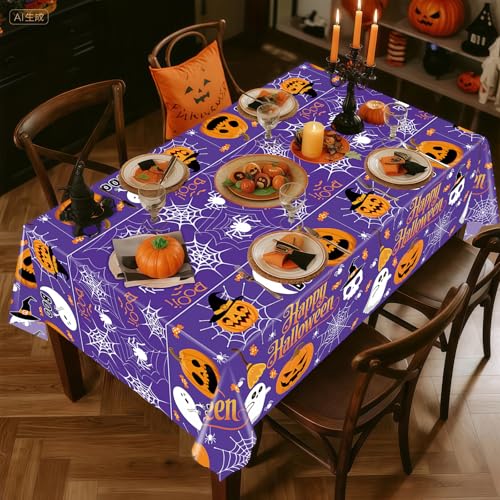 MEIDUO Halloween Tablecloths, 3 Pack 54 x 108 Inch Orange Purple Covers Set - image 6