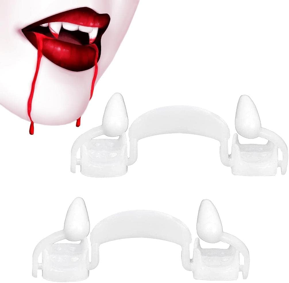 2Pcs Halloween Retractable Vampire Fangs Braces Vampire Silicone Party Cosplay Fake Teeth Toy Kit Dentures Costume DIY Halloween Dress Up,Halloween Cosplay Horror False Teeth Fake Teeth Props