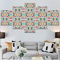 SIGNWIN 5 Panel Canvas Wall Art Modern Art Contemporary Dramatic Geometric Mixed Media Multicolor Patterns for Home Decorations Ready to Hang - 60