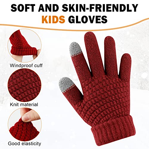 Image of ONESING Kids Knit Gloves - Stretchy Gloves for Boys Girls Winter, Solid Finger Gloves for Children