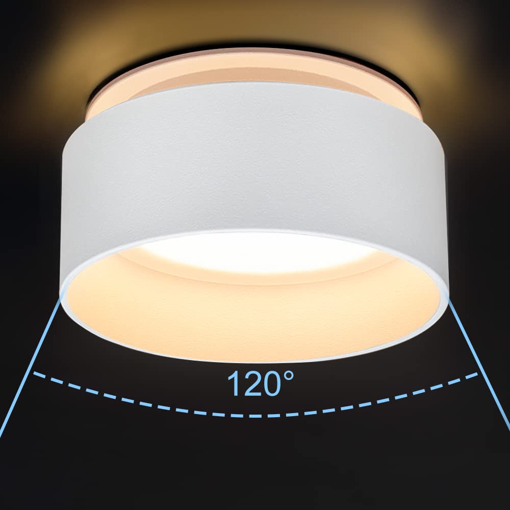 KYOTECH Foco LED de techo con luz indirecta, incluye módulo LED intercambiable de 5 W, blanco cálido, 3000 K, 400 lm, foco LED empotrable, redondo, blanco, empotrable, foco de diseño 30 mm, extraplano