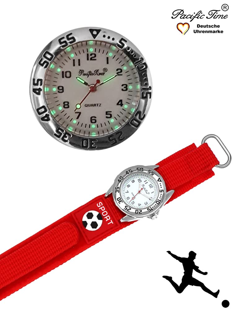 Pacific Time Kinder Armbanduhr Jungen Sport Fußball Kinderuhr Klettarmband blau analog Quarz